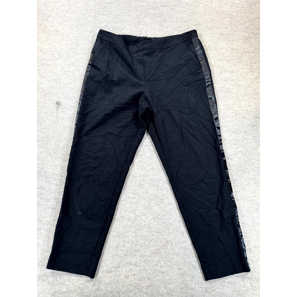 Jaclyn Smith Ankle Pants Womens Large Black Glossy Tuxedo Stripe Stretch Casual